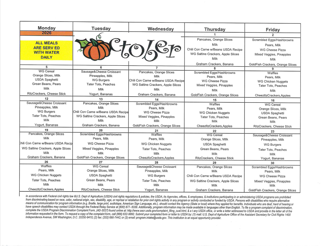 october 2026 menu