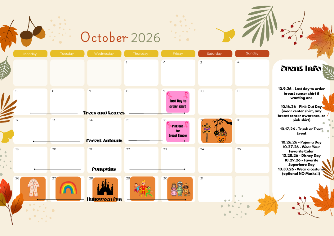 october 2026 school calander